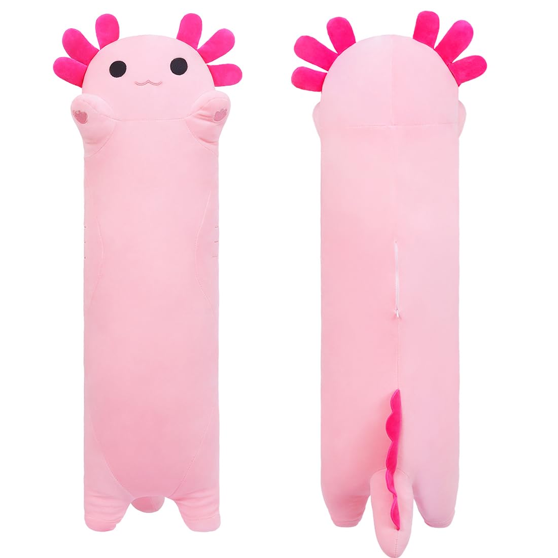 Yeqivo Long Axolotl Stuffed Animals, Soft Long Axolotl Plush Pillow Cute Axolotl Plush Body Pillow Gifts For Kids Girlfriend(Pin